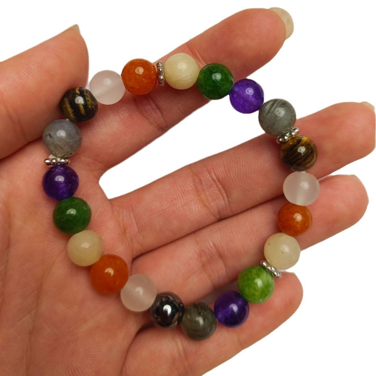 Amethyst Green Dongling Stone 8mm Beaded Bracelet - Amethyst Green Dongling Stone 8mm Beaded Bracelet