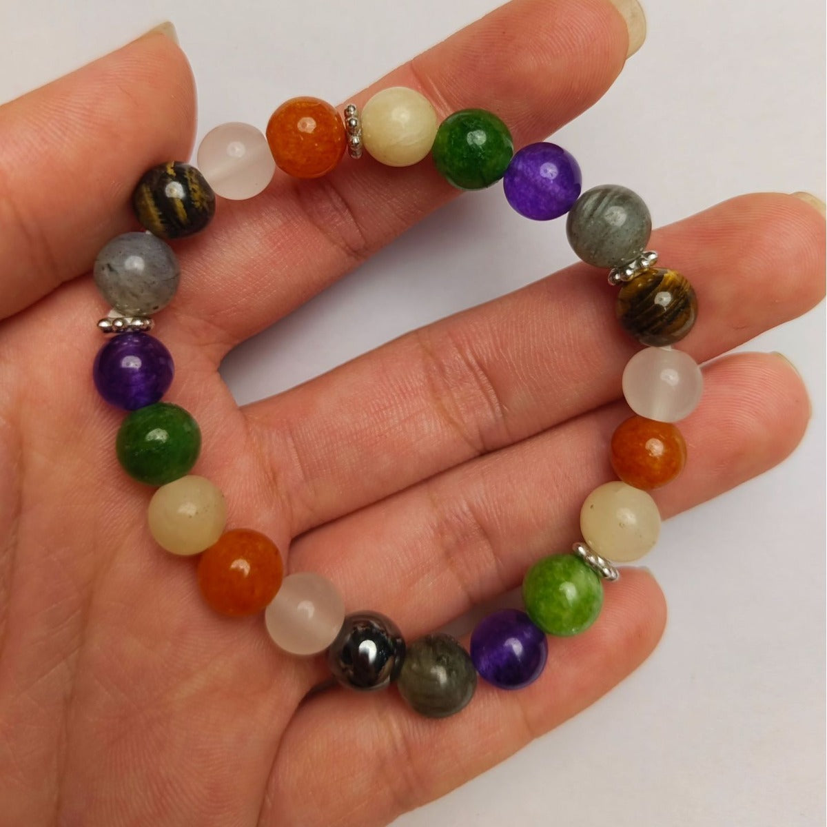 Amethyst Green Dongling Stone 8mm Beaded Bracelet - Amethyst Green Dongling Stone 8mm Beaded Bracelet