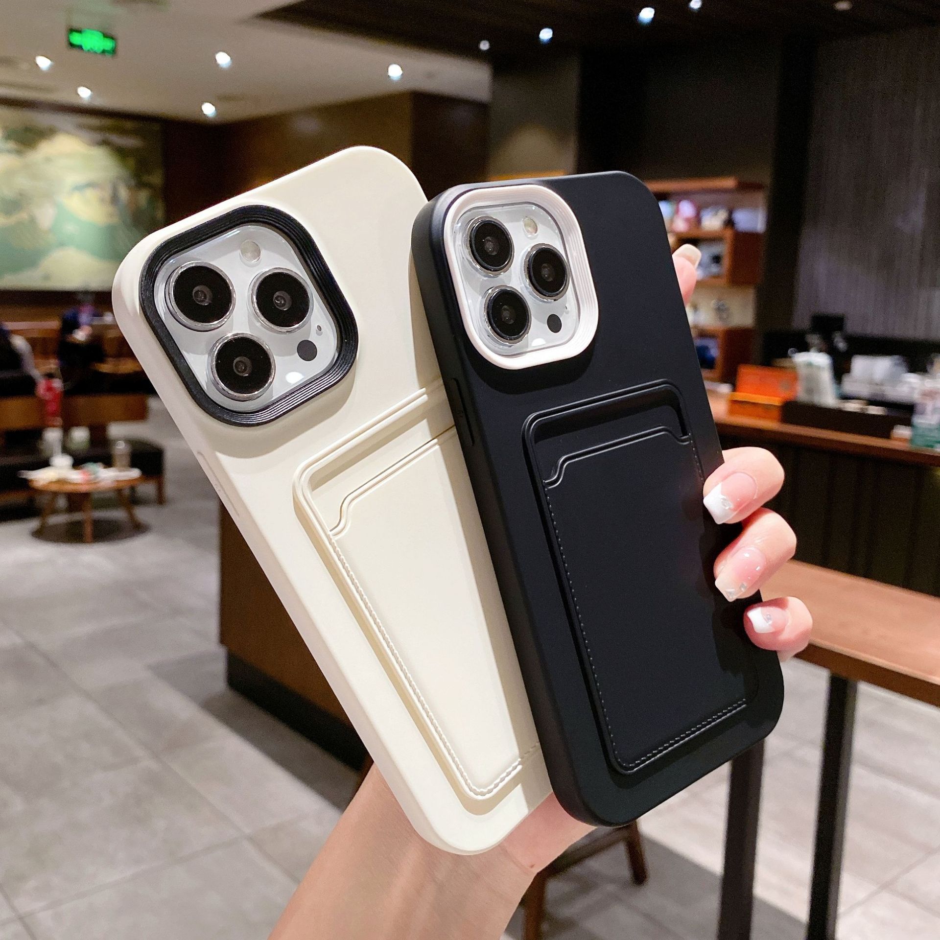 Antique White Leather Card Holder with Liquid Skin Feeling and Protective Sleeve - Teleplus card holder liquid skin