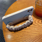 Antique White Phone Case Leather Fold Wristband - Antique White Leather Phone Case with Wristband