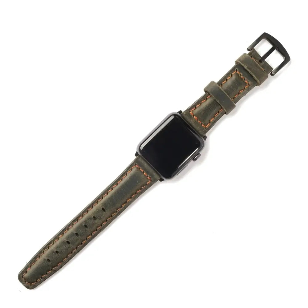Dark Green Handmade Leather Band Strap for Apple Watch 8 45 mm - handmade leather band strap dark green