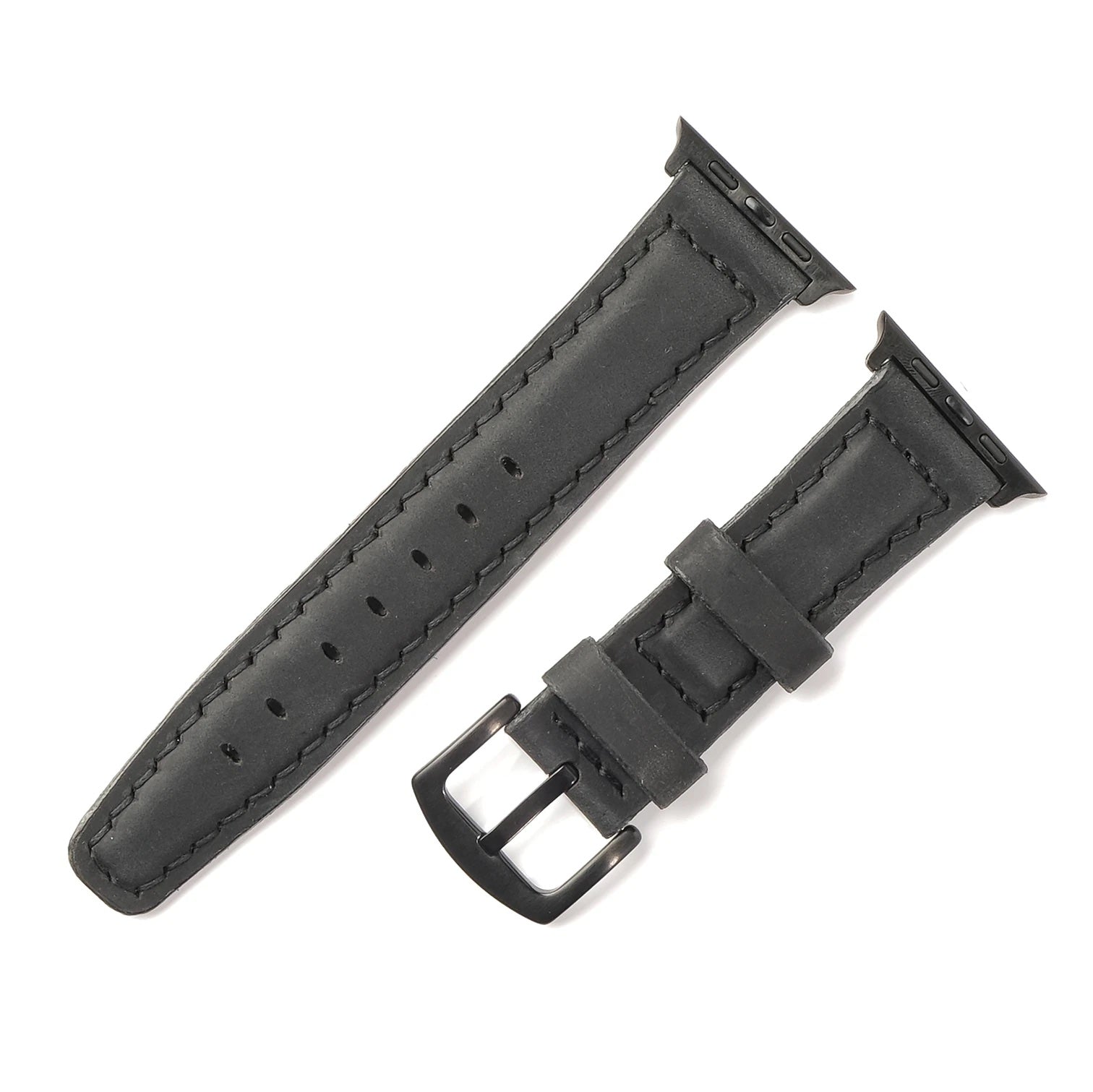 Apple Watch 9 41 MM Handmade Leather Band Strap Black - Sleek Sophistication: Apple Watch 9 41MM Handmade Black Leather