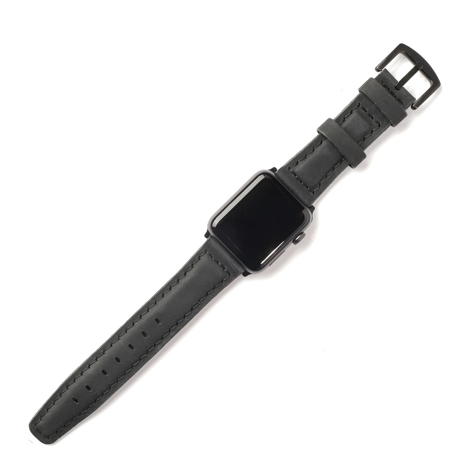 Apple Watch 9 41 MM Handmade Leather Band Strap Black - Sleek Sophistication: Apple Watch 9 41MM Handmade Black Leather