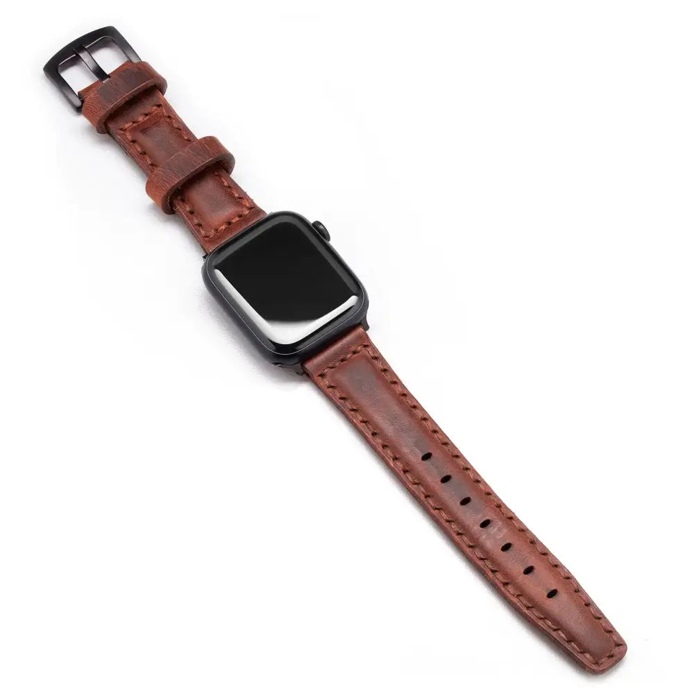 Handmade Dark Brown Leather Band Strap for Apple Watch 9 41mm - Luxurious leather band strap apple watch
