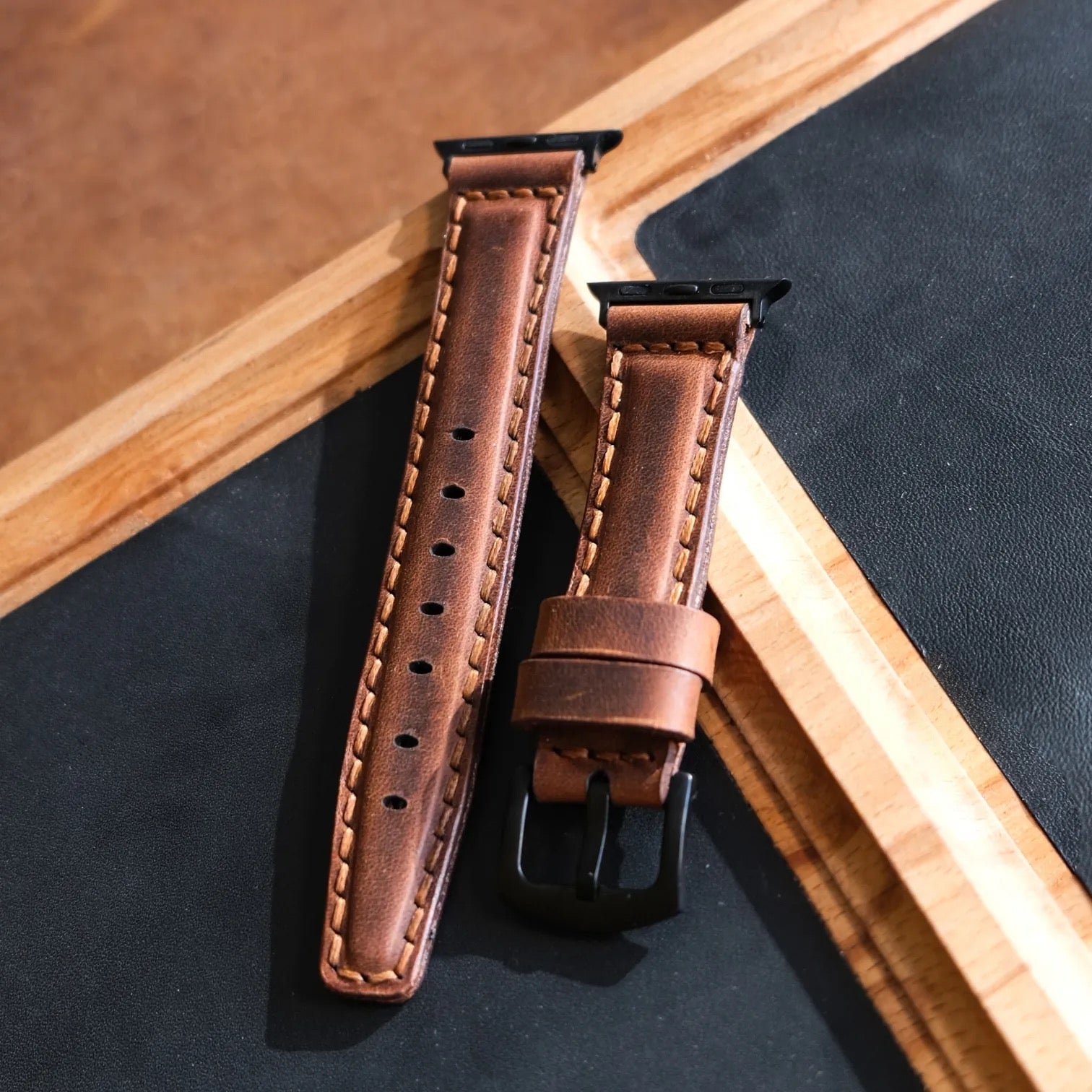 Apple Watch 9 41 MM Handmade Leather Band Strap Brown - Sleek Sophistication Apple Watch 9 41MM Handmade Brown Leather