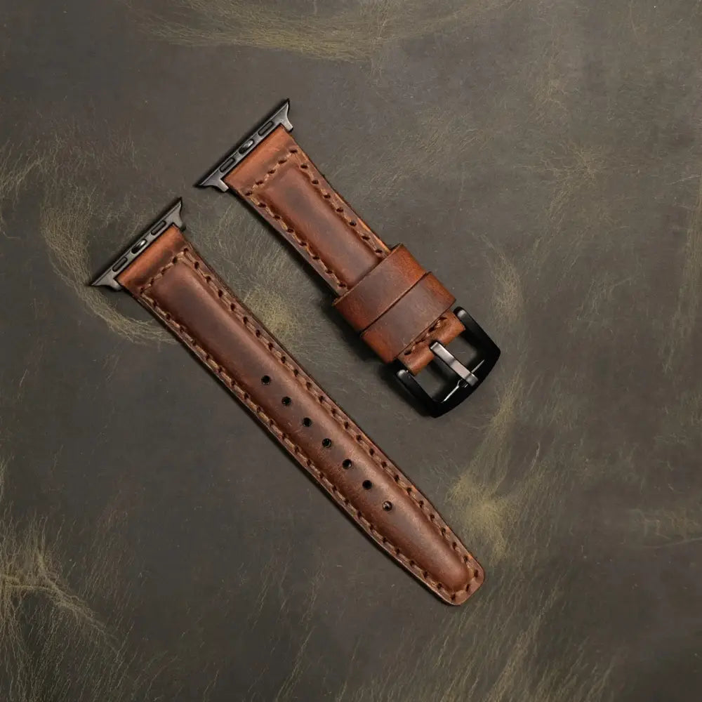 Handmade Dark Brown Leather Band Strap for Apple Watch 9 41mm - Luxurious leather band strap apple watch