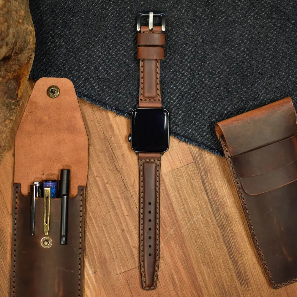 Handmade Dark Brown Leather Band Strap for Apple Watch 9 41mm - Luxurious leather band strap apple watch