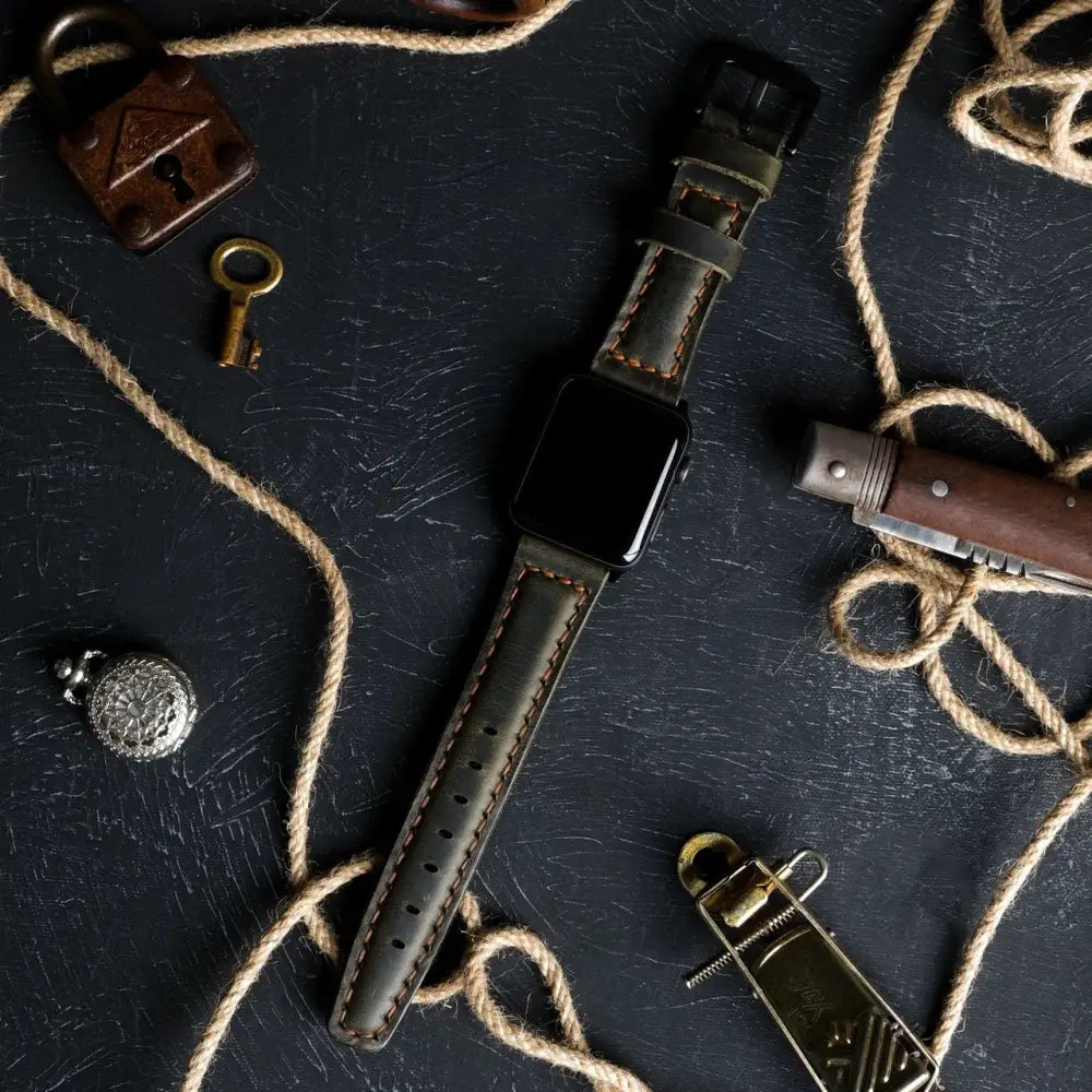 Handmade Dark Green Leather Band Strap for Apple Watch 9 41mm - Turn Your Into a Fashion Icon leather band strap apple