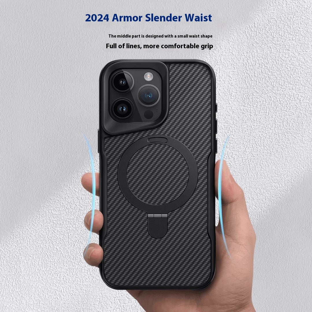 Applicable Carbon Fiber Magnetic Bracket Drop-resistant Protective Armor Small Waist Phone Case - Got Suction?