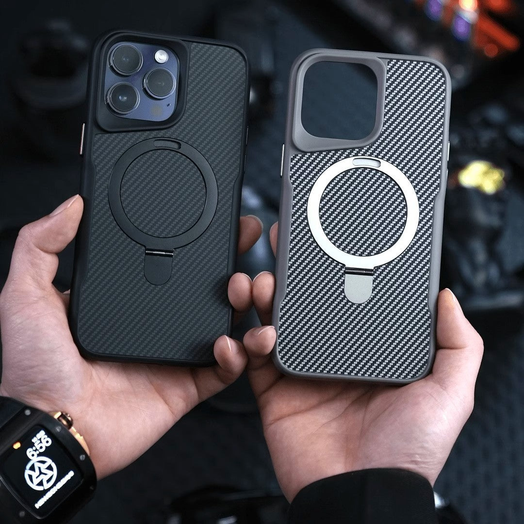 Applicable Carbon Fiber Magnetic Bracket Drop-resistant Protective Armor Small Waist Phone Case - Got Suction?