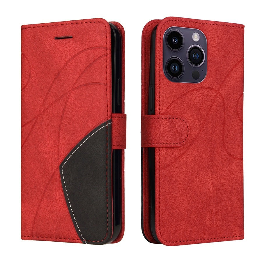 Applicable Leather Case Two-color Patchwork Mobile Phone Protective Case - Two-color Leather Phone Protective Case