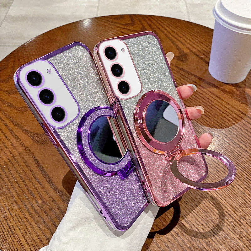 6D Glitter Magnetic Suction Mirror Bracket in Black Pink Purple for Phones the United States - Phone Case with Sleeve