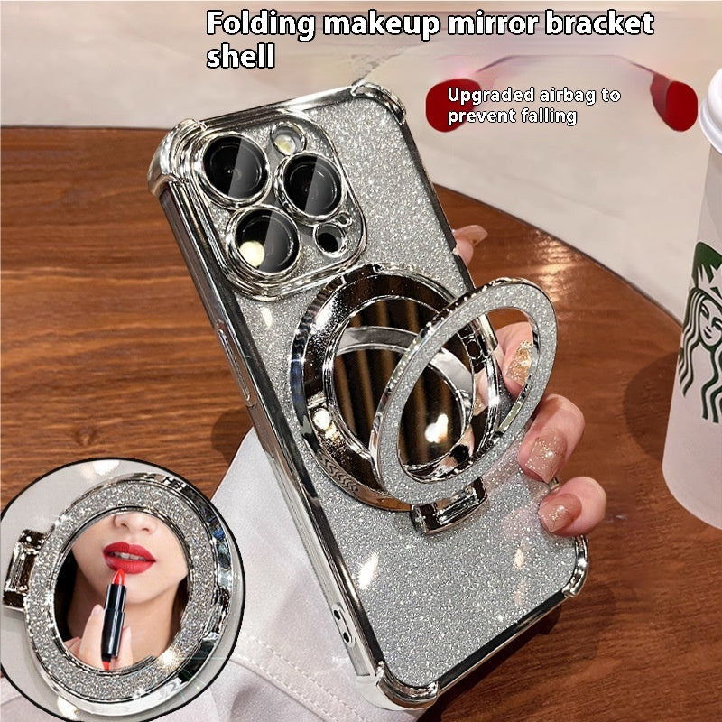 Electroplated Drop-Resistant Black Makeup Mirror Wall Decor for United States Markets - Glittery Shield Your iPhone 16