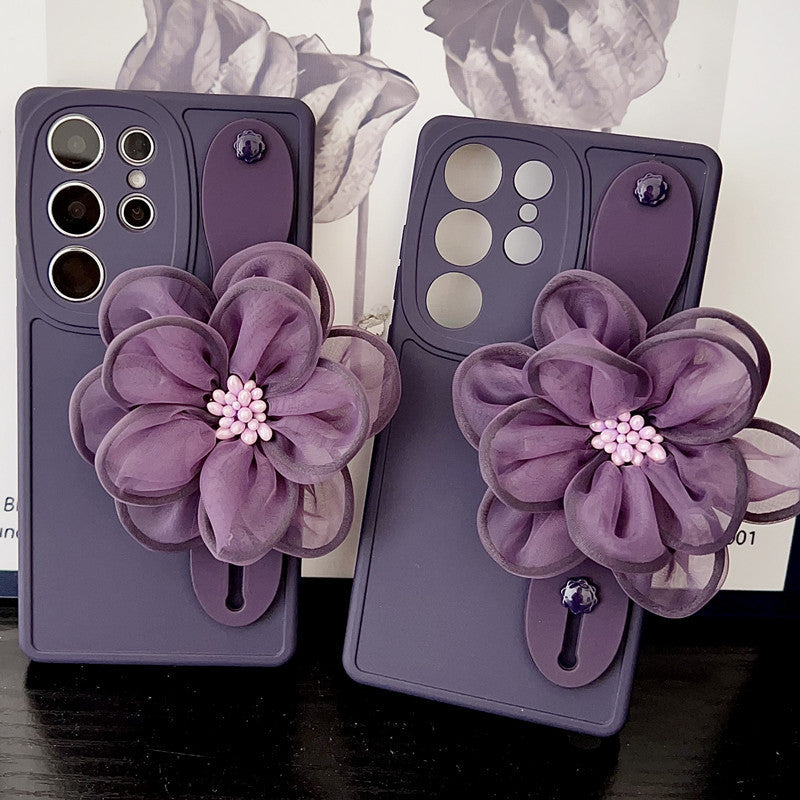 Applicable Wrist Strap Bracket Phone Case High-grade Flower - High-grade Flower Phone Case with Liquid Big Eyes