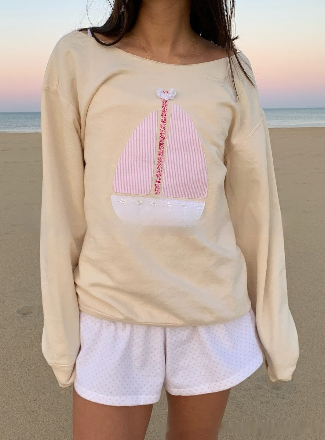 Apricot Yellow Sailboat Loose Polyester Shirt Womens S-XXL Asian Size - Teleplus apricot yellow