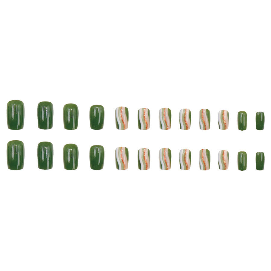 Army Green Corrugated Lines Nail Art Set with European Style Ins Design - Teleplus for army green corrugated lines nail
