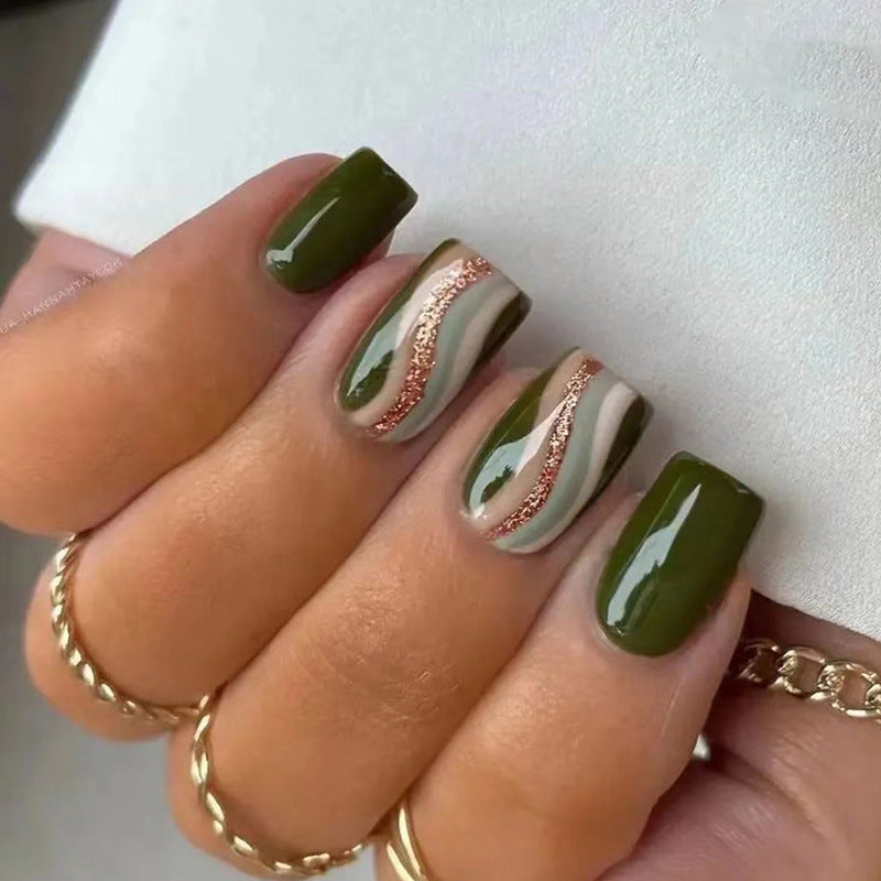 Army Green Corrugated Lines Nail Art Set with European Style Ins Design - Teleplus for army green corrugated lines nail