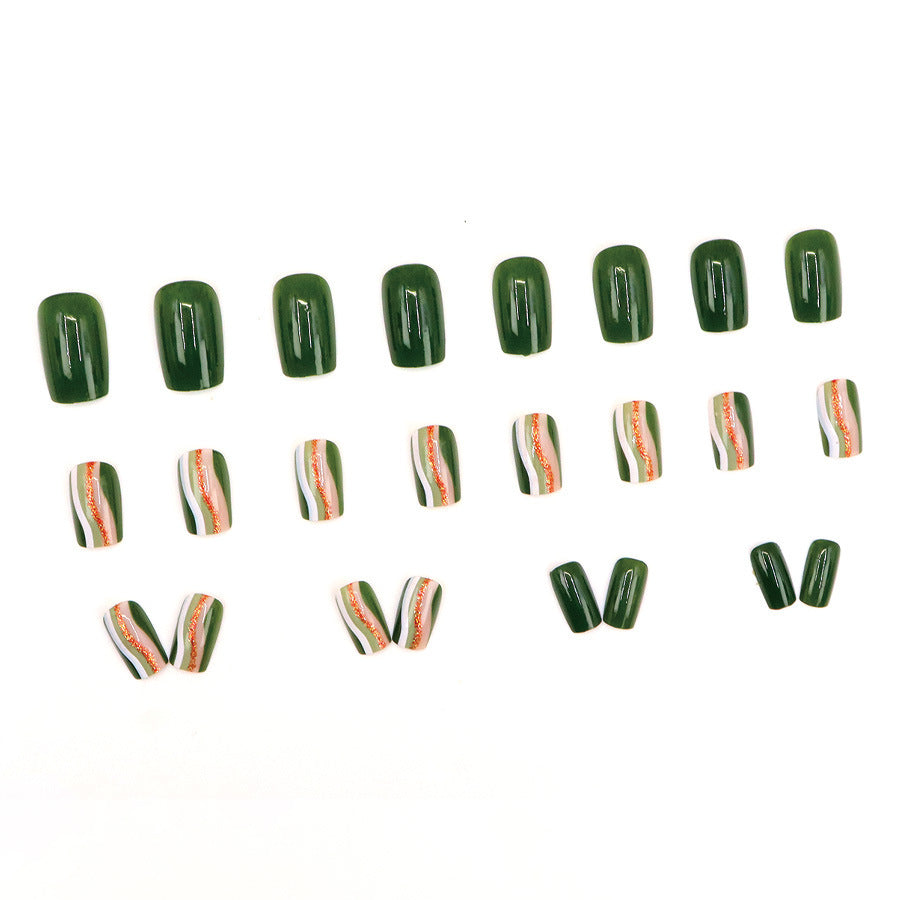 Army Green Corrugated Lines Nail Art Set with European Style Ins Design - Teleplus for army green corrugated lines nail