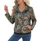 Army Green Floral Print Long Sleeve Shirt for Women Polyester Casual Top - Teleplus