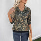Army Green Floral Print Long Sleeve Shirt for Women Polyester Casual Top - Teleplus