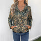 Army Green Floral Print Long Sleeve Shirt for Women Polyester Casual Top - Teleplus