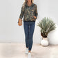 Army Green Floral Print Long Sleeve Shirt for Women Polyester Casual Top - Teleplus