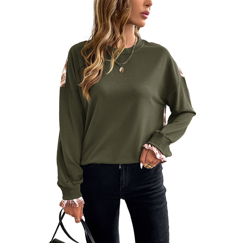 Army Green Loose Fit Pullover Japanese Korean Casual Splice Sweatshirt