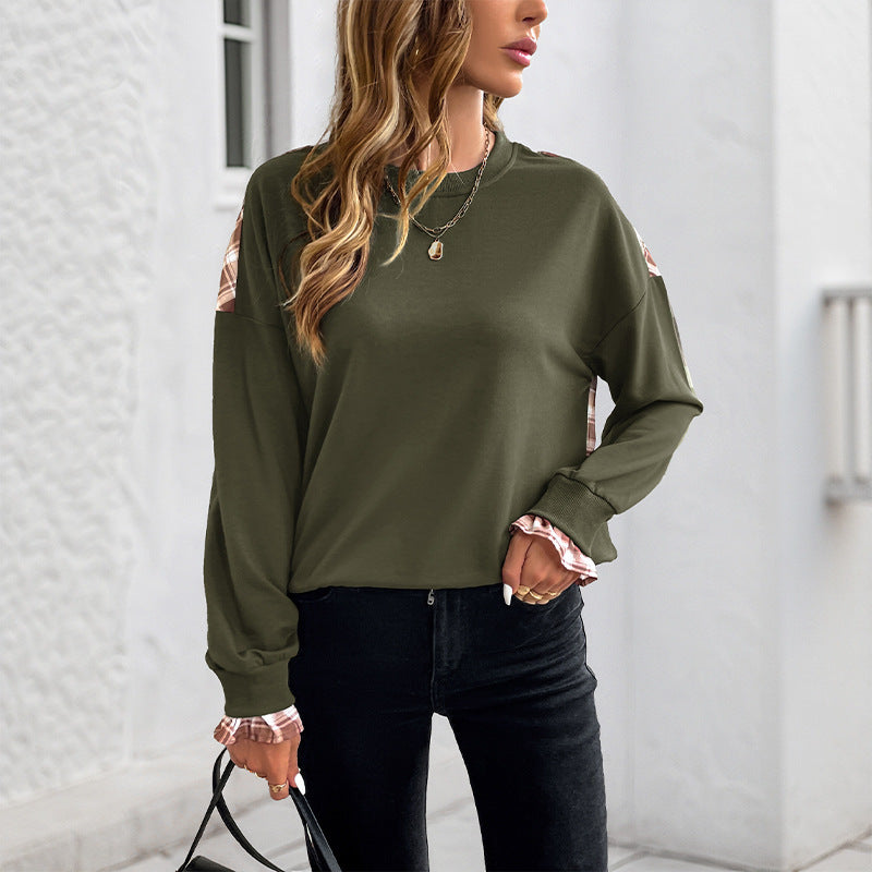 Army Green Loose Fit Pullover Japanese Korean Casual Splice Sweatshirt