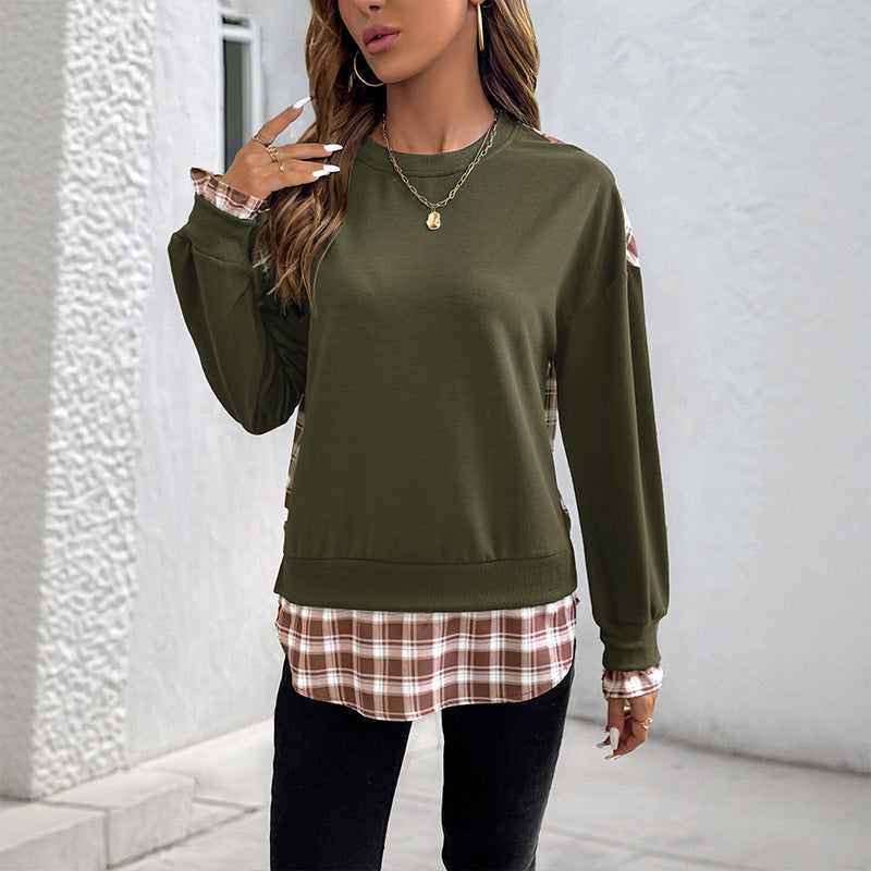 Army Green Loose Fit Pullover Japanese Korean Casual Splice Sweatshirt