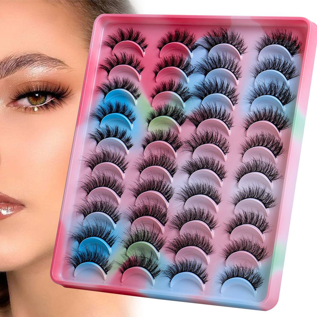Artificial Mink Hair Eyelashes 20 Pairs Handmade Colorful Eyelash Set - Teleplus artificial mink hair eyelashes handmade