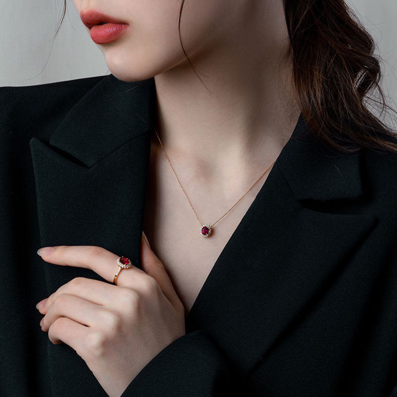 Artifical Ruby Red Tourmaline Necklace 18k Gold Plated with Gem Inlay - Artificial 18K tourmaline necklace artificial