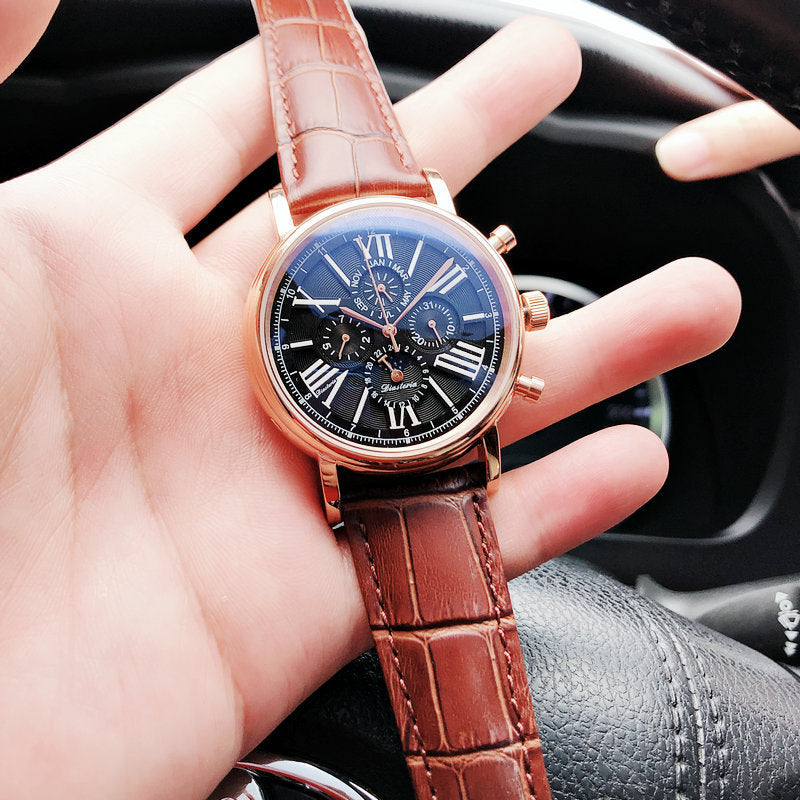 Automatic Domineering Fashion Watch with Leather Bridge Strap Waterproof - for Bold Gentlemen automatic domineering