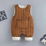 Autumn And Winter Clothing Fleece-lined Quilted Outwear Newborn Overalls - Fleece-Lined Baby Overalls for Cold Weather