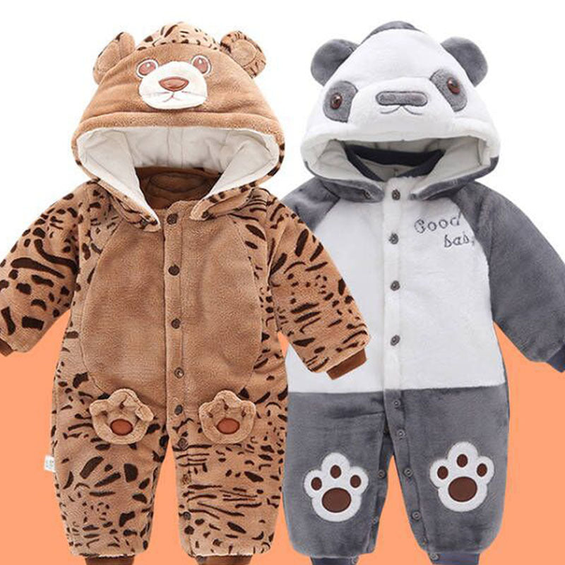 Autumn And Winter Thickening Outwear 0-1 Year Old Male And Female Baby Clothes Baby Bear Shape Jumpsuit - Autumn Winter