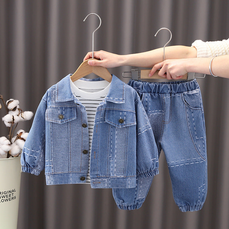 Striped Light Blue Cotton Set with Cardigan Pants for Kids - Autumn Jeans Tiny Trendsetters jeans cardigan pants