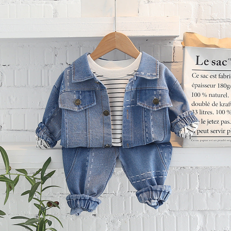 Autumn Children’s Jeans Cardigan Pants T-shirt Suit - Autumn Jeans Cardigan Pants Set for Tiny Trendsetters