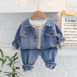 Striped Light Blue Cotton Set with Cardigan Pants for Kids - Autumn Jeans Tiny Trendsetters jeans cardigan pants