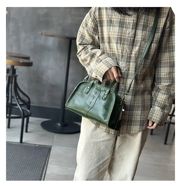 Portable Crossbody Bag with Genuine Leather for Simple Retro Literary Style