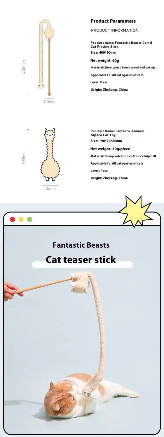 Magic Animal Cat Teaser Alpaca Pehmo -lelu Interactive Teasing Stick