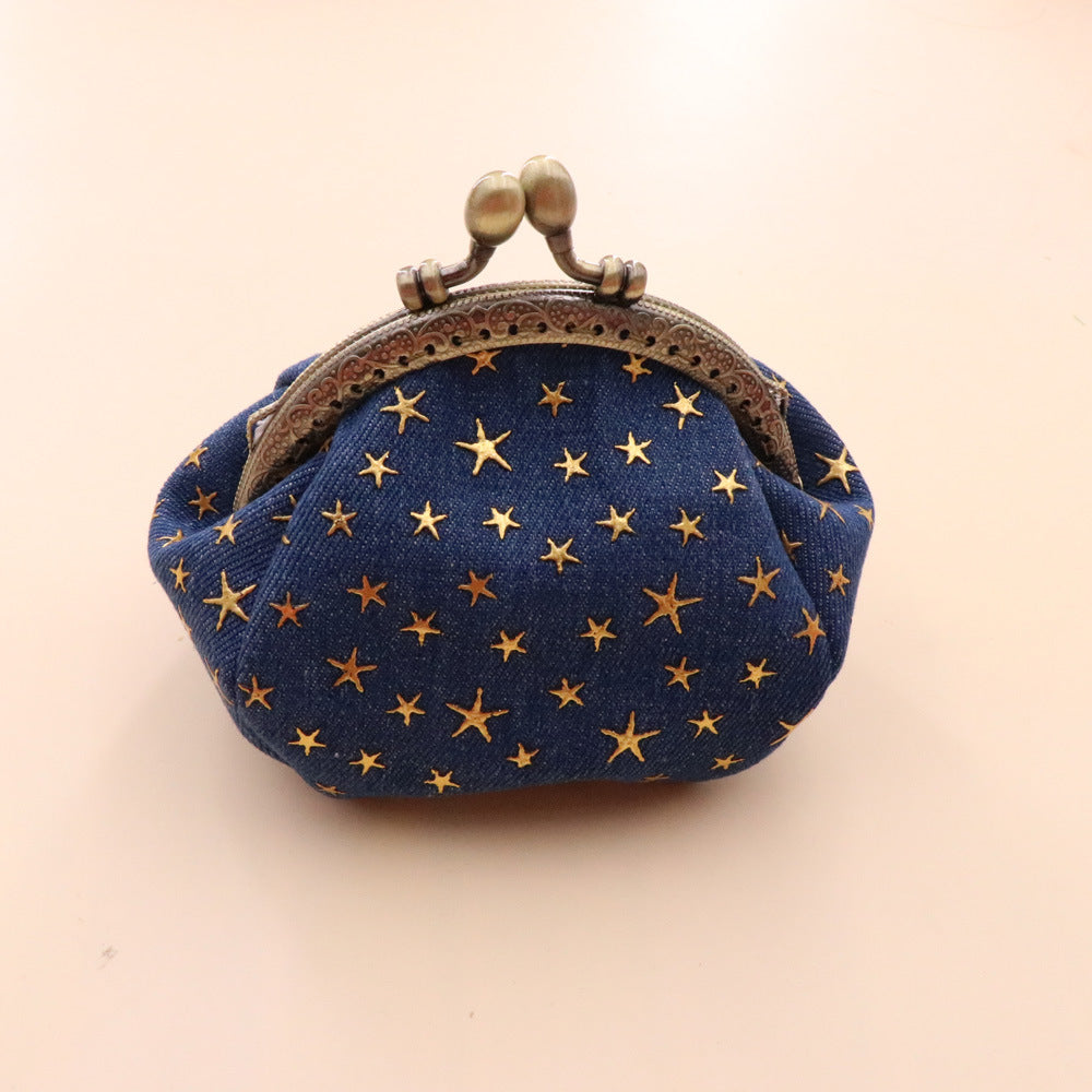 Denim Cloth Vintage Handmade Women’s Hand-held Coin Purse Hasp Card - Vintage Denim Coin Purse for Stylish Wallet