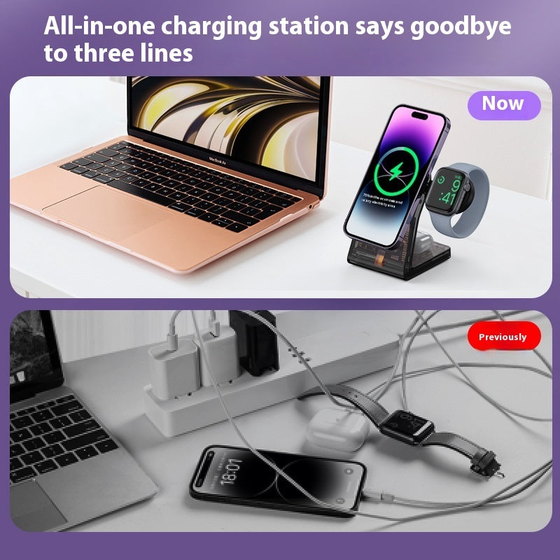 Transparent Three-in-one Wireless Charger Electrical Magnetic Stand - Clearer Than Your Ex This Charger is All Magnetic