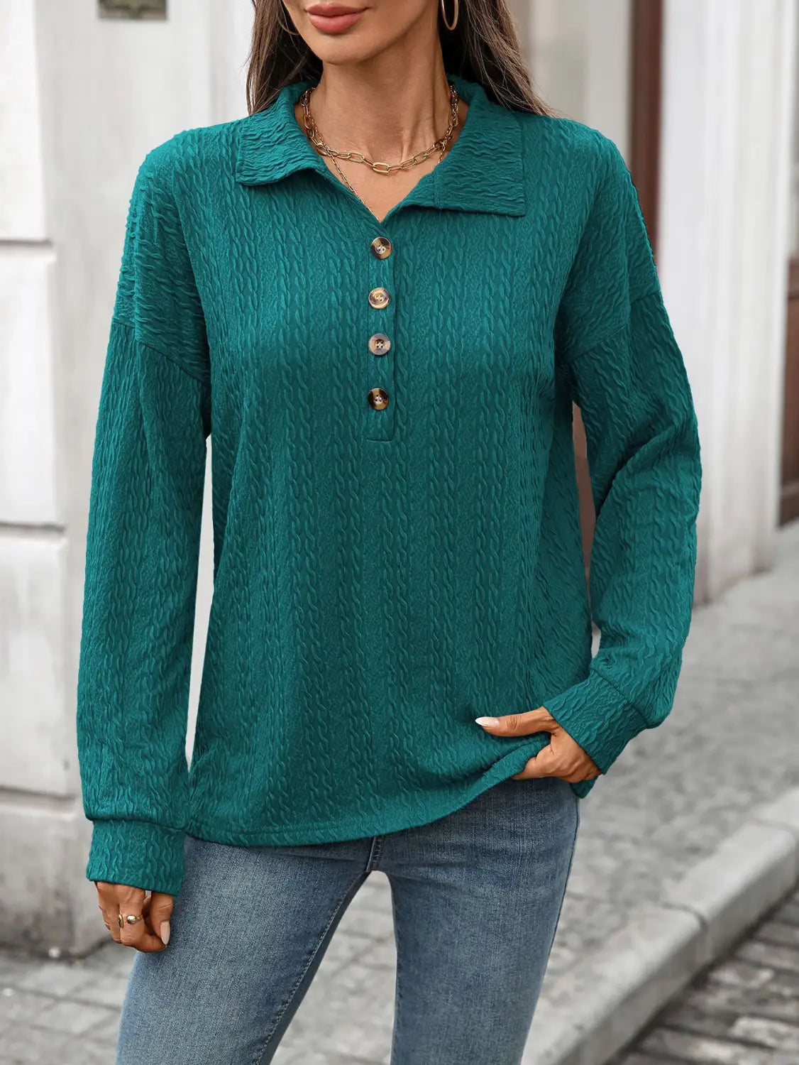 Luźna guzika pullover bluzka dla kobiet wygodna top roboczy