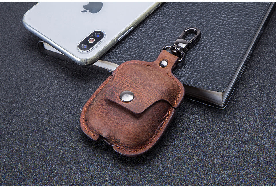 Compatible Covers Leather Keychain Portable Headset - Keychains Get Stylish with Crazy Horse Leather Headset