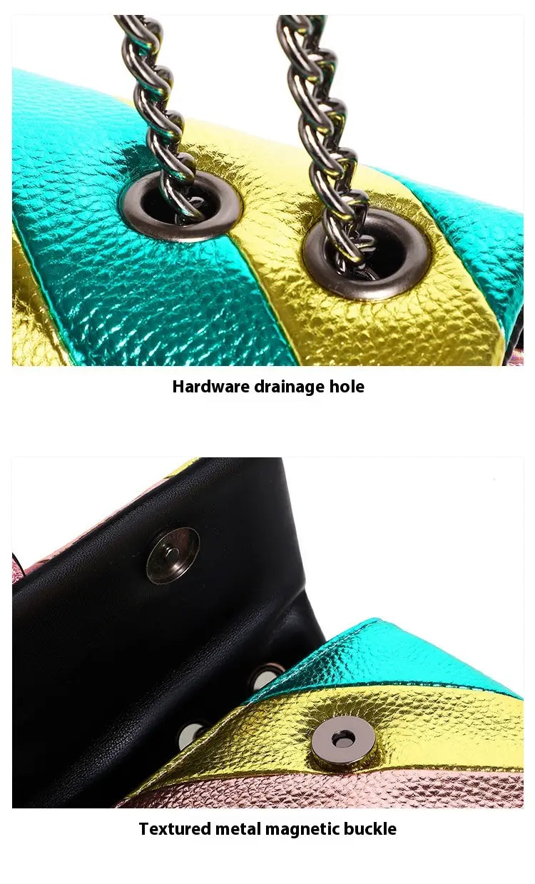 Colorful Pink PU Chain Shoulder Messenger Bag with Zipper Compartments