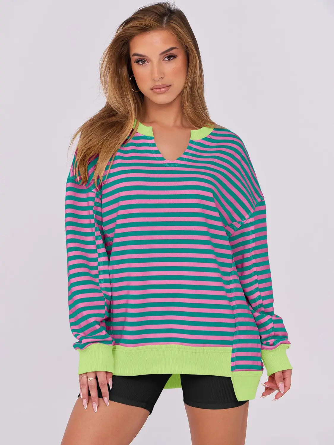 Triibuline pulloveri dressipluus naiste tänavarõivaste polüester Crewneck S-XXL