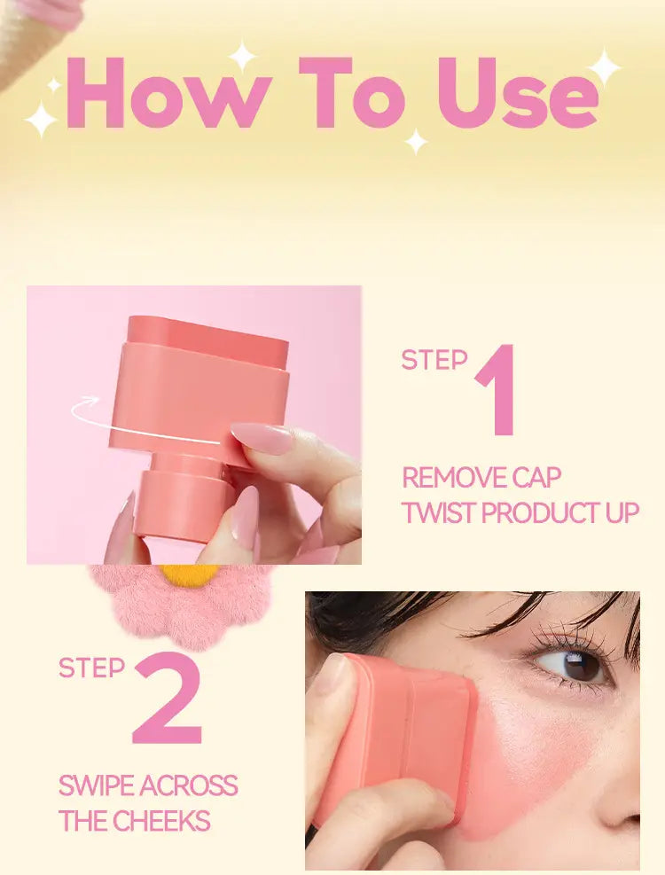 Flat Tube Fruit Blush Stick 10g Cream for Natural Lip and Cheek Color