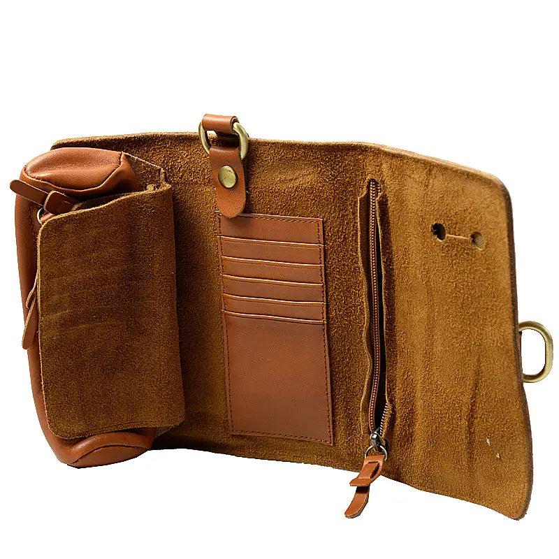 Vintage Cow Leather Wallet with Closure Tape in Black or Dark Brown