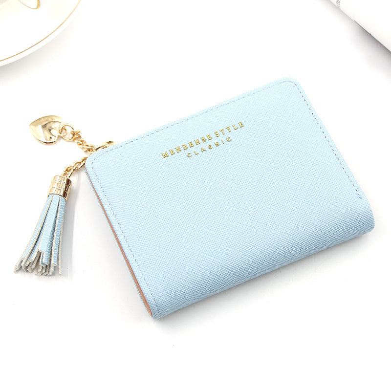 Short Style Women’s Zipper Purse Solid Color Tassel Simple - Zipper Purse R433-1 Light for Stylish Wallet Whimsy