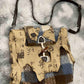 Retro Distressed Plush Plaid Stitching Horn Button Shoulder Messenger Bag