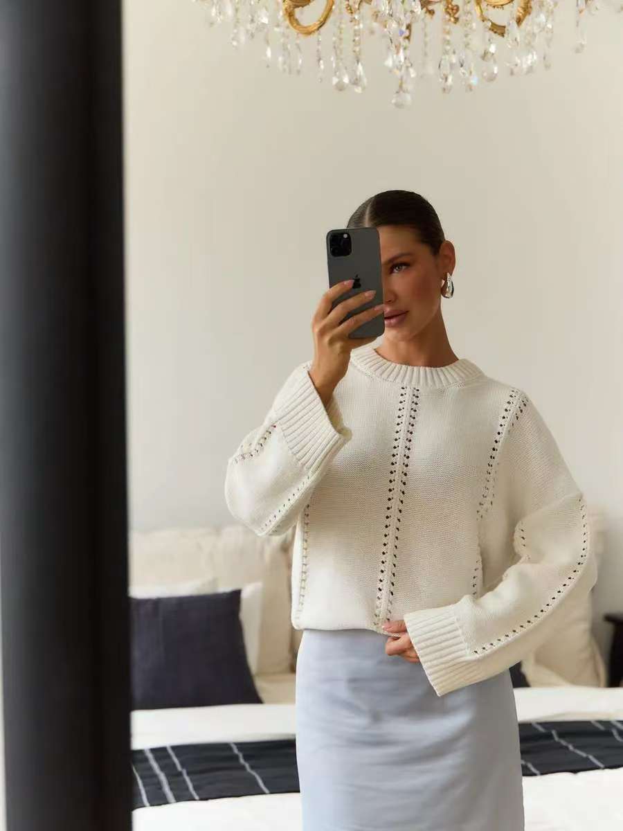 Cashmere Acrylic Pullover Sweater for Women in Milky White Gray Blue Green